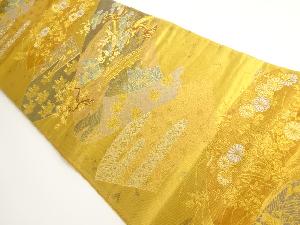 リサイクル　純金二重箔　蒔絵初音絵巻模様織り出し袋帯